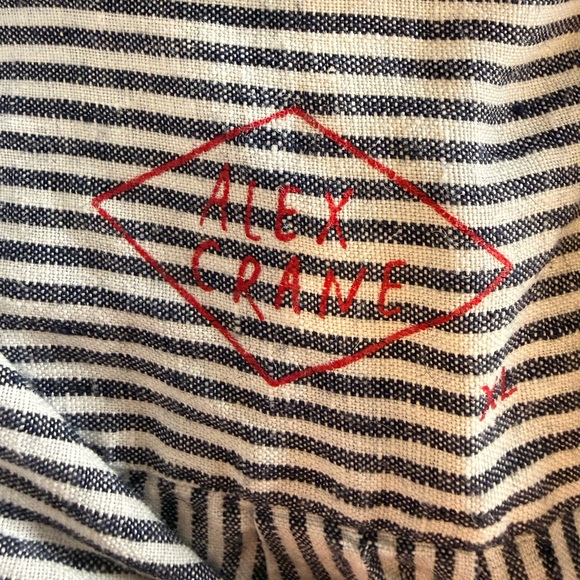 Alex Crane Men's Ola Linen Stripped Short-Sleeve Button-Down Shirt Blue/White XL - Picture 10 of 13